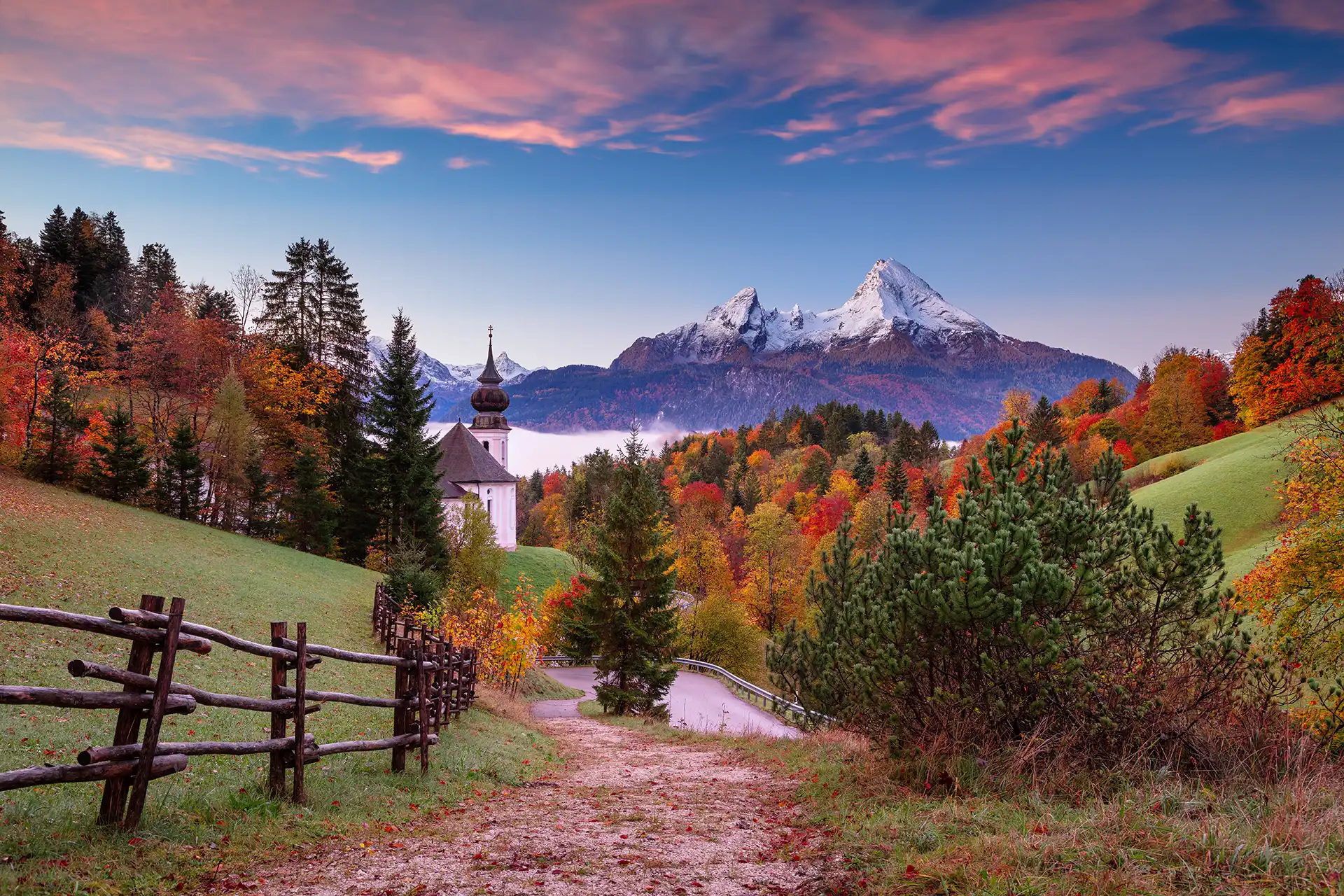 Herbst in Berchtesgaden mit Blick zum Watzmann